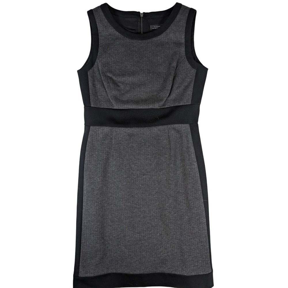 Tahari by‎ ASL Sleeveless Black Gray Career Shift Classic Lined Dress Size 10